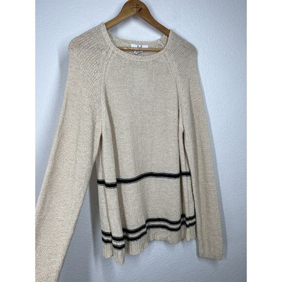 M Magaschoni Large L Knit Stripe Pullover Sweater Natural Cream Black NEW - Picture 4 of 5